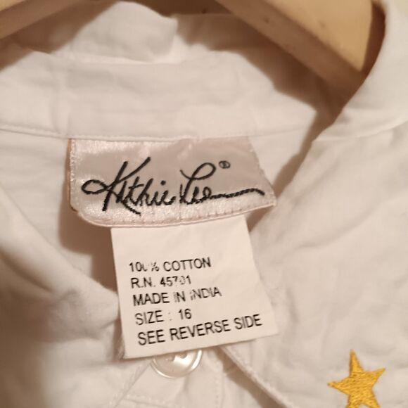 Vtg Kathie Lee Button Front Shirt-Size 16-Nautical-Embroidered-Shoulder Pads - Picture 6 of 6